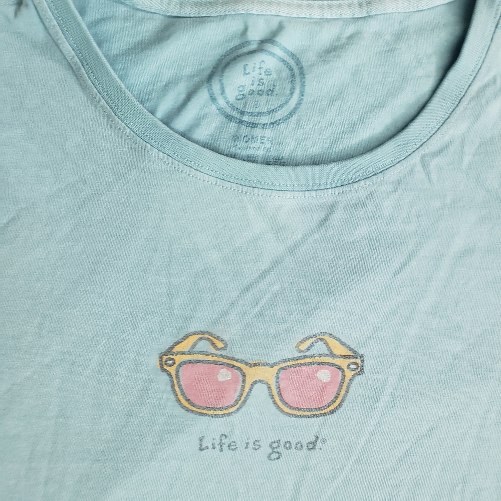Life Is Good Womens Blue Pink Yellow Crew neck tee T Shirt XXL
